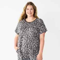 Plus Size Sonoma Goods For Life® Essential Short Sleeve Pajama Top -Sonoma Clothing Store 5553637 Animal