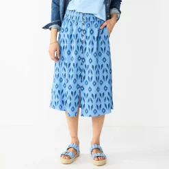 Women's Sonoma Goods For Life® Button Front Midi Skirt -Sonoma Clothing Store 5568135 Blue Ikat