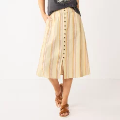 Women's Sonoma Goods For Life® Button Front Midi Skirt -Sonoma Clothing Store 5568135 Neutral Stripe