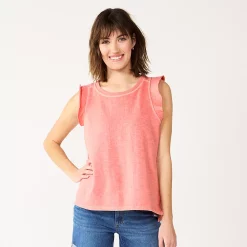 Petite Sonoma Goods For Life® French Terry Flutter-Sleeve Top -Sonoma Clothing Store 5568468 Coral