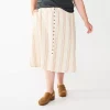 Plus Size Sonoma Goods For Life® Vented Button-Front Midi Skirt -Sonoma Clothing Store 5570625 Neutral Stripe
