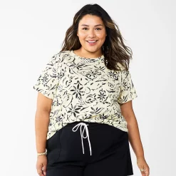 Petite Plus Size Sonoma Goods For Life® Crewneck Tee -Sonoma Clothing Store 5572597 Cream Black Floral