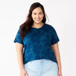 Petite Plus Size Sonoma Goods For Life® Crewneck Tee -Sonoma Clothing Store 5572597 Navy Tropical Floral