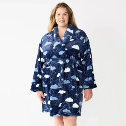 Plus Size Sonoma Goods For Life® Short Plush Robe -Sonoma Clothing Store 5574695 Navy Clouds