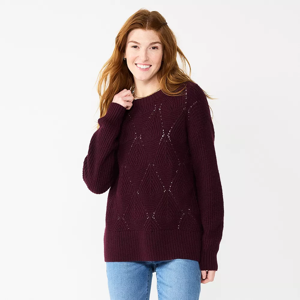 Women's Sonoma Goods For Life® Diamond Stitch Pullover Sweater 4 Women's Sonoma Goods For Life® Diamond Stitch Pullover Sweater - Image 2