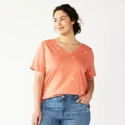 Petite Plus Size Sonoma Goods For Life® Everyday V-Neck Tee -Sonoma Clothing Store 5581510 Coral Heart