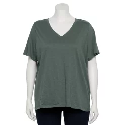 Petite Plus Size Sonoma Goods For Life® Everyday V-Neck Tee -Sonoma Clothing Store 5581510 Dark Gray Green