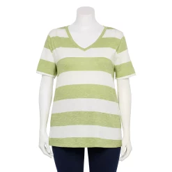 Petite Plus Size Sonoma Goods For Life® Everyday V-Neck Tee -Sonoma Clothing Store 5581510 Lime Rugby Stripe
