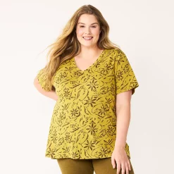 Petite Plus Size Sonoma Goods For Life® Everyday V-Neck Tee -Sonoma Clothing Store 5581510 Olive Ornate Floral