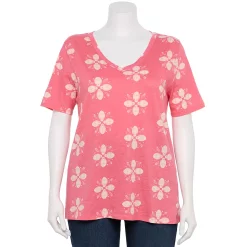 Petite Plus Size Sonoma Goods For Life® Everyday V-Neck Tee -Sonoma Clothing Store 5581510 Pink Geo Flower