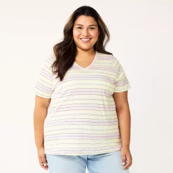 Petite Plus Size Sonoma Goods For Life® Everyday V-Neck Tee -Sonoma Clothing Store 5581510 Purple Dot Stripe