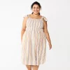 Plus Size Sonoma Goods For Life® Smocked Bodice Midi Dress -Sonoma Clothing Store 5584078 Tan Multi Stripe