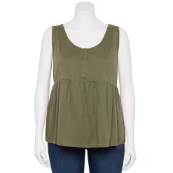 Plus Size Sonoma Goods For Life Button Front Utility Tank -Sonoma Clothing Store 5584138 Olive
