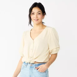 Women's Sonoma Goods For Life® Pleated Elbow-Sleeve Blouse -Sonoma Clothing Store 5584778 Beige