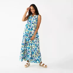 Women's Sonoma Goods For Life® Tiered Maxi Dress -Sonoma Clothing Store 5584784 Blue Floral