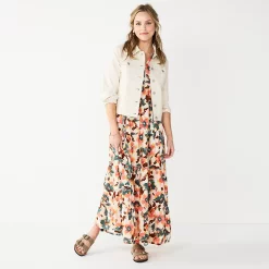 Women's Sonoma Goods For Life® Tiered Maxi Dress -Sonoma Clothing Store 5584784 Pink Floral