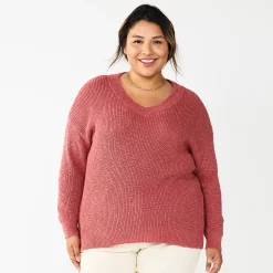 Plus Size Sonoma Goods For Life® Long Sleeve V-Neck Sweater -Sonoma Clothing Store 5585496 Mauve