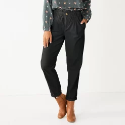 Women's Sonoma Goods For Life® Mid-Rise Straight-Leg Paperbag Pants -Sonoma Clothing Store 5587701 Black