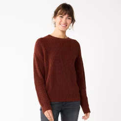 Petite Sonoma Goods For Life® Drop Shoulder Pullover Sweater -Sonoma Clothing Store 5587850 Brown
