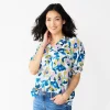 Women's Sonoma Goods For Life® Puff Sleeve Top -Sonoma Clothing Store 5588976 Blue Purple Floral