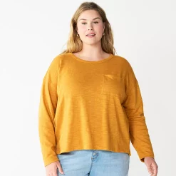 Plus Size Sonoma Goods For Life® Long Sleeve Pocket Tee -Sonoma Clothing Store 5590050 Gold