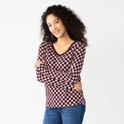 Women's Sonoma Goods For Life® Everyday V-Neck Long Sleeve Tee 46 Women's Sonoma Goods For Life® Everyday V-Neck Long Sleeve Tee -Sonoma Clothing Store 5625801 Berry Checkerboard