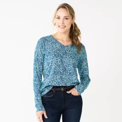Women's Sonoma Goods For Life® Everyday V-Neck Long Sleeve Tee 34 Women's Sonoma Goods For Life® Everyday V-Neck Long Sleeve Tee -Sonoma Clothing Store 5625801 Blue Floral