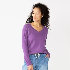Women's Sonoma Goods For Life® Everyday V-Neck Long Sleeve Tee 45 Women's Sonoma Goods For Life® Everyday V-Neck Long Sleeve Tee -Sonoma Clothing Store 5625801 Purple