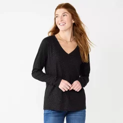 Women's Sonoma Goods For Life® Everyday V-Neck Long Sleeve Tee 59 Women's Sonoma Goods For Life® Everyday V-Neck Long Sleeve Tee -Sonoma Clothing Store 5625801 Shine Black