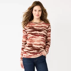 Women's Sonoma Goods For Life® Everyday Crewneck Long Sleeve Tee 49 Women's Sonoma Goods For Life® Everyday Crewneck Long Sleeve Tee -Sonoma Clothing Store 5625802 Tan Abstract Animal