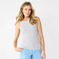 Women's Sonoma Goods For Life® Slim Fit High Neck Rib Tank -Sonoma Clothing Store 5651280 Heather Gray