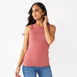 Women's Sonoma Goods For Life® Slim Fit High Neck Rib Tank -Sonoma Clothing Store 5651280 Mauve
