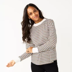 Women's Sonoma Goods For Life® Mockneck Waffle Top 21 Women's Sonoma Goods For Life® Mockneck Waffle Top -Sonoma Clothing Store 5672315 Ivory Brown Stripe