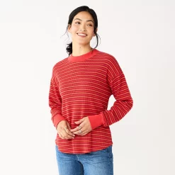 Women's Sonoma Goods For Life® Mockneck Waffle Top 18 Women's Sonoma Goods For Life® Mockneck Waffle Top -Sonoma Clothing Store 5672315 Red Orange Stripe