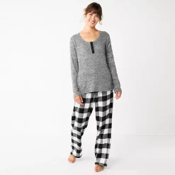 Petite Sonoma Goods For Life® Flannel Pajama Pants & Pajama Top Sleep Set -Sonoma Clothing Store 5675636 Black Buffalo