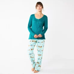 Women's Sonoma Goods For Life® Flannel Pajama Pants & Pajama Top Sleep Set -Sonoma Clothing Store 5677709 Aqua Forest