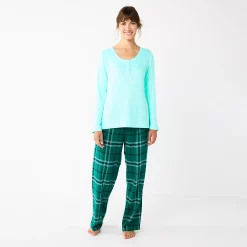 Women's Sonoma Goods For Life® Flannel Pajama Pants & Pajama Top Sleep Set -Sonoma Clothing Store 5677709 Green Cuddle Plaid