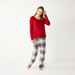 Women's Sonoma Goods For Life® Flannel Pajama Pants & Pajama Top Sleep Set -Sonoma Clothing Store 5677709 Ivory Festive Plaid