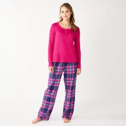 Women's Sonoma Goods For Life® Flannel Pajama Pants & Pajama Top Sleep Set -Sonoma Clothing Store 5677709 Navy Forest Plaid