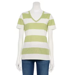 Women's Tall Sonoma Goods For Life® Everyday V-Neck Tee -Sonoma Clothing Store 5686285 Lime Rugby Stripe