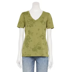 Women's Tall Sonoma Goods For Life® Everyday V-Neck Tee -Sonoma Clothing Store 5686285 Olive Floral