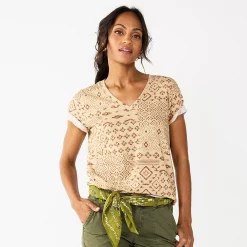 Women's Tall Sonoma Goods For Life® Everyday V-Neck Tee -Sonoma Clothing Store 5686285 Tan Patchwork