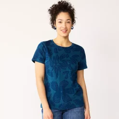 Women's Tall Sonoma Goods For Life® Essential Crewneck Tee -Sonoma Clothing Store 5686288 Navy Tropical Floral