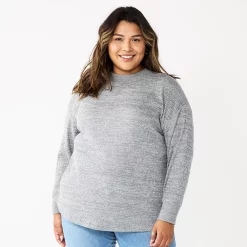 Plus Size Sonoma Goods For Life® Mockneck Waffle Top -Sonoma Clothing Store 5686673 Captivate Grey