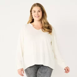 Plus Size Sonoma Goods For Life® Smocked Sleeve V-Neck Top -Sonoma Clothing Store 5689960 Cream