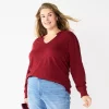 Plus Size Sonoma Goods For Life® Smocked Sleeve V-Neck Top -Sonoma Clothing Store 5689960 Maroon