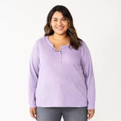 Plus Size Sonoma Goods For Life® Essential Long Sleeve Henley Top -Sonoma Clothing Store 5690602 Light Purple