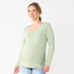Maternity Sonoma Goods For Life® Essential Long Sleeve V-Neck Tee -Sonoma Clothing Store 5691532 Green
