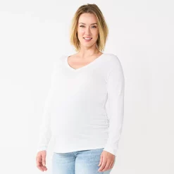 Maternity Sonoma Goods For Life® Essential Long Sleeve V-Neck Tee -Sonoma Clothing Store 5691532 White