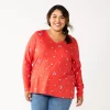 Plus Size Sonoma Goods For Life® Favorite Long Sleeve V-Neck Tee -Sonoma Clothing Store 5705505 Red Floral